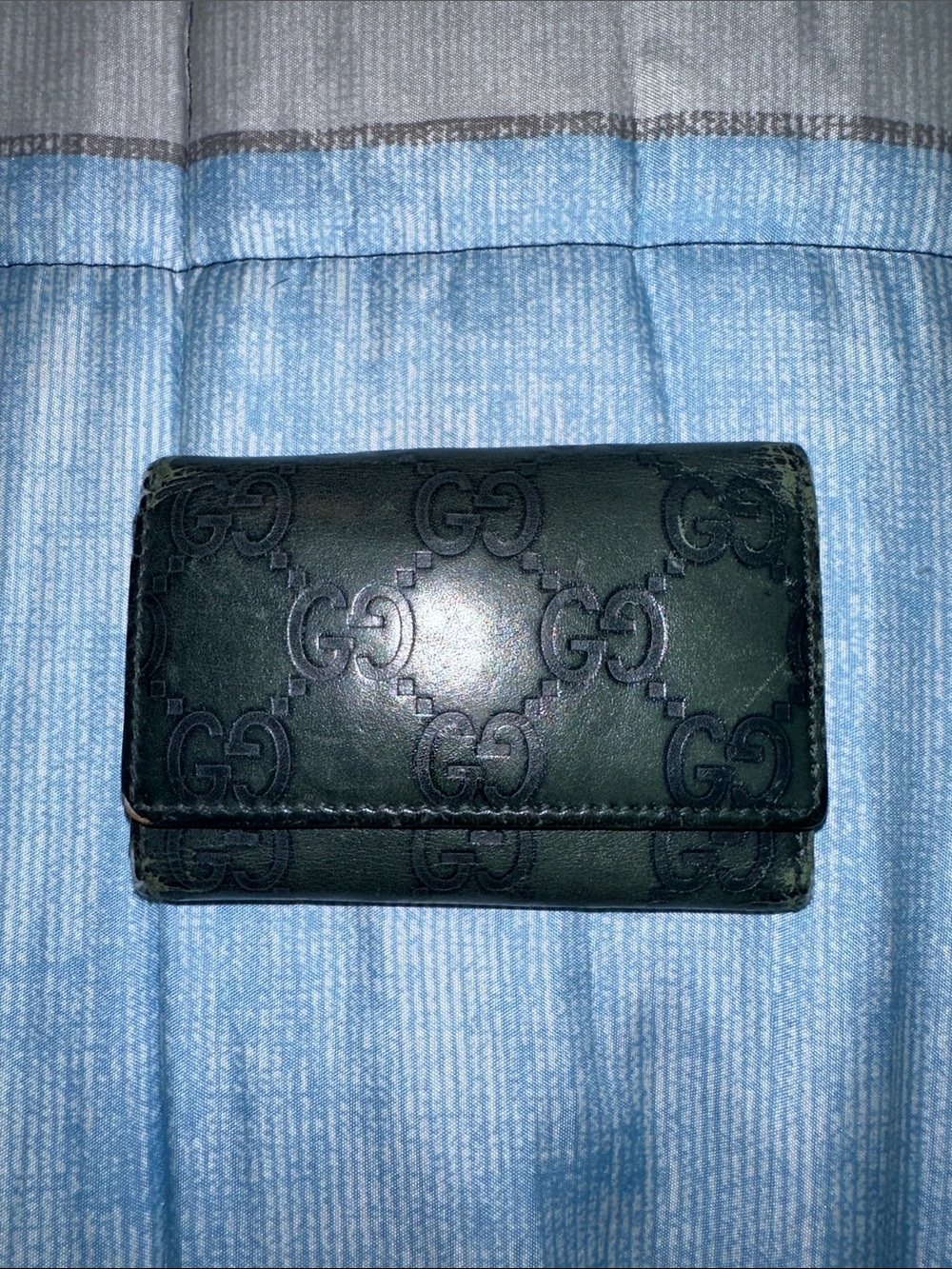 Gucci Dark Green Embossed GG Leather Card Case